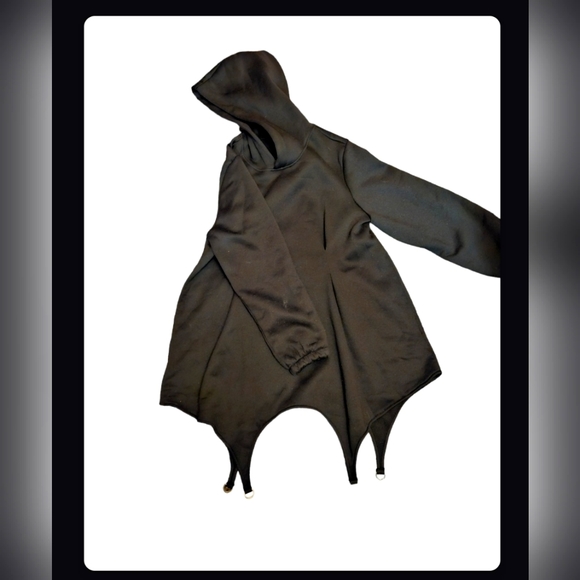 Black Hoodie Sweater Dress Tapered with Garter Connections - Picture 4 of 10